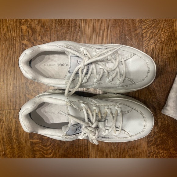 NAKED WOLFE SPORTY WHITE LEATHER SNEAKER WORN - Picture 6 of 7